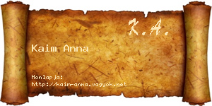 Kaim Anna névjegykártya